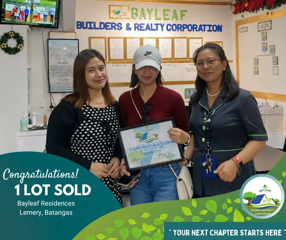 1 lot sold at Bayleaf Residences Lemery, Batangas.